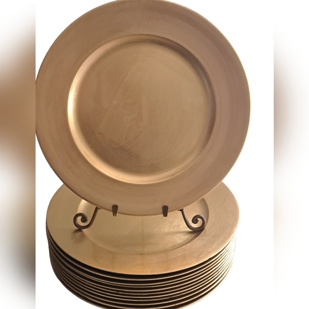 BOWRING tradition gold charger plates lacquered 13" round wedding holiday 12